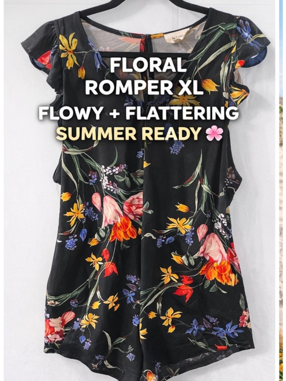 BE Stage Floral Romper XL Black Multicolor V-Neck Flowy Shorts Romper Summer